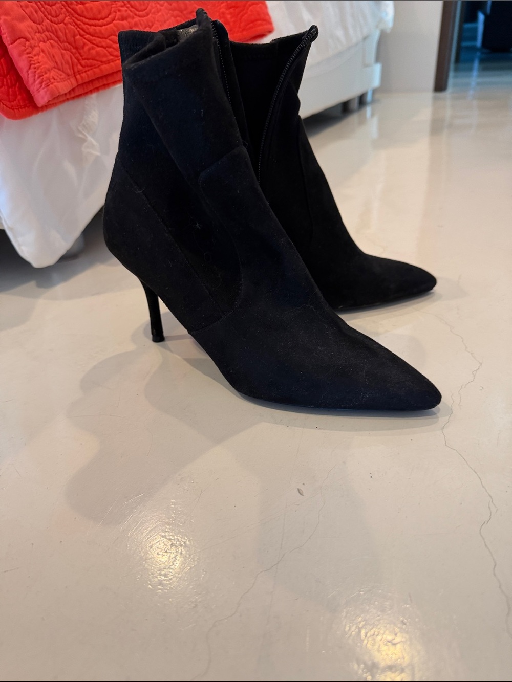 Women's Black Suede Pointed Toe Ankle Boots